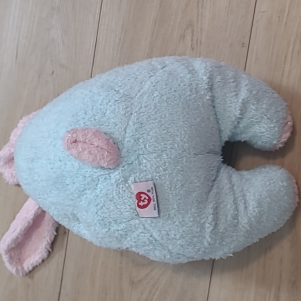 TY 1999 BUNNYBABY BLUE + PINK RATTLE BUNNY PILLOW PAL STUFFED ANIMAL PLUSH SOFT - Picture 4 of 7